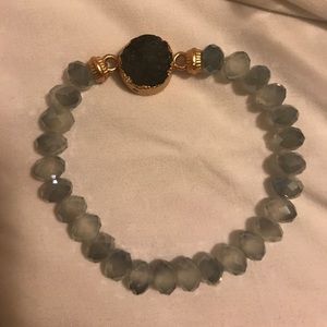 Light blue beaded bracelet with gray druzy stone!